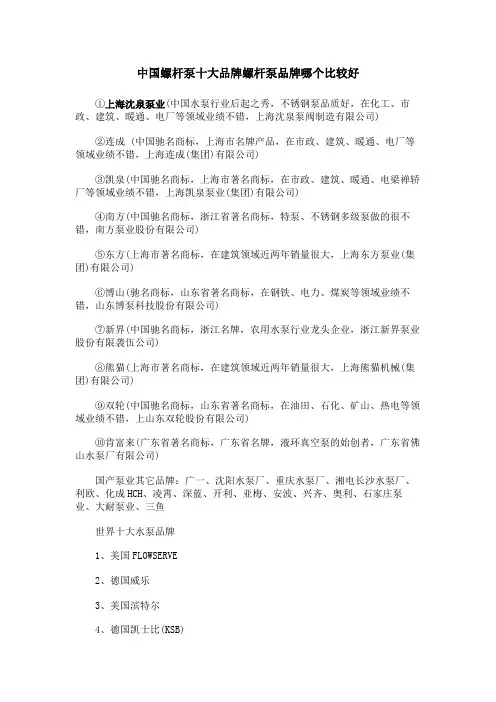 中国螺杆泵十大品牌螺杆泵品牌哪个比较好