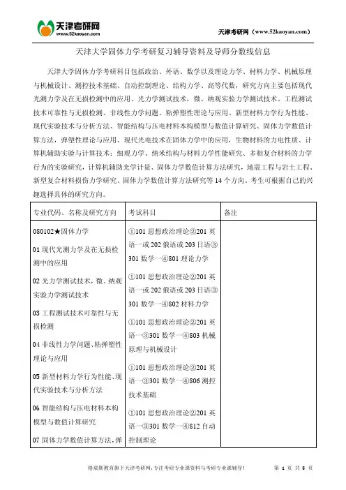 天津大学固体力学考研复习辅导资料及导师分数线信息