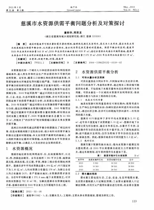 慈溪市水资源供需平衡问题分析及对策探讨