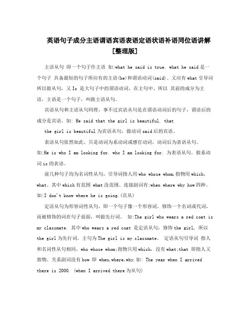 英语句子成分主语谓语宾语表语定语状语补语同位语讲解[整理版]