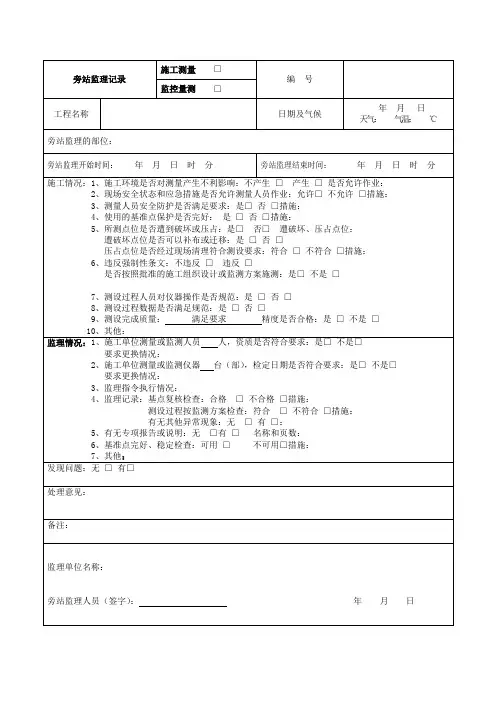 监测测量监理旁站记录表