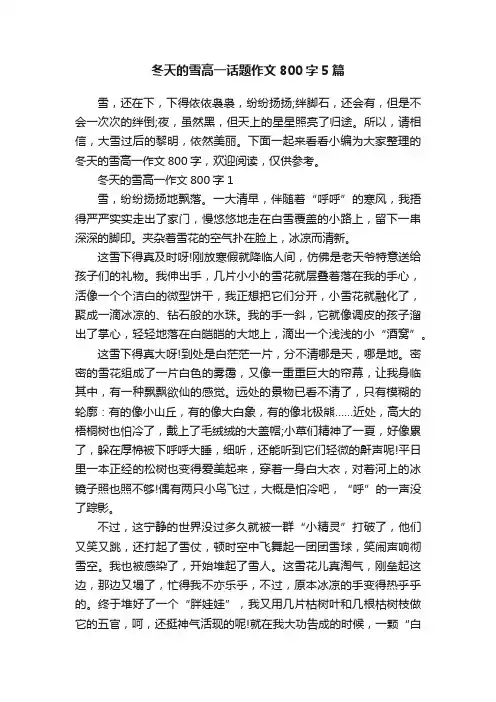 冬天的雪高一话题作文800字5篇