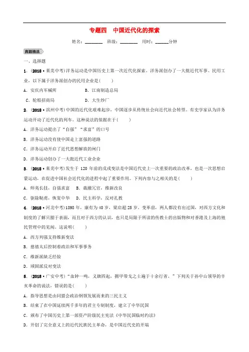山东省济宁市2019年中考历史专题复习 专题四 中国近代化的探索练习