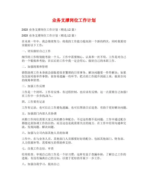 业务支撑岗位工作计划