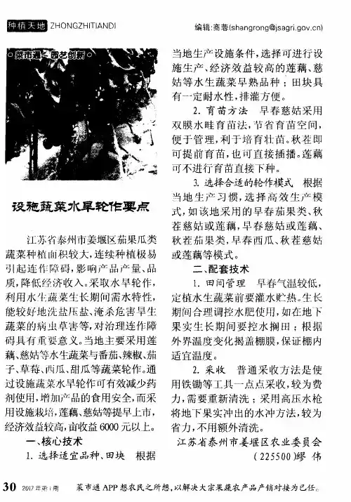 设施蔬菜水旱轮作要点