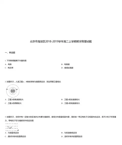 北京市海淀区2018-2019学年高二上学期期末物理试题