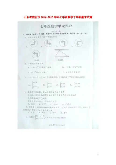 山东省临沂市七年级数学下学期期末试题(扫描版) 新人