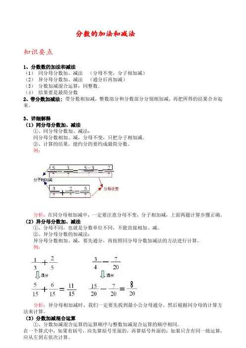 五年级下册数学《分数的加法和减法》-知识点整理