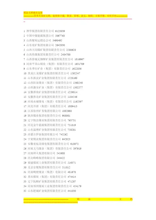 中国煤炭100强