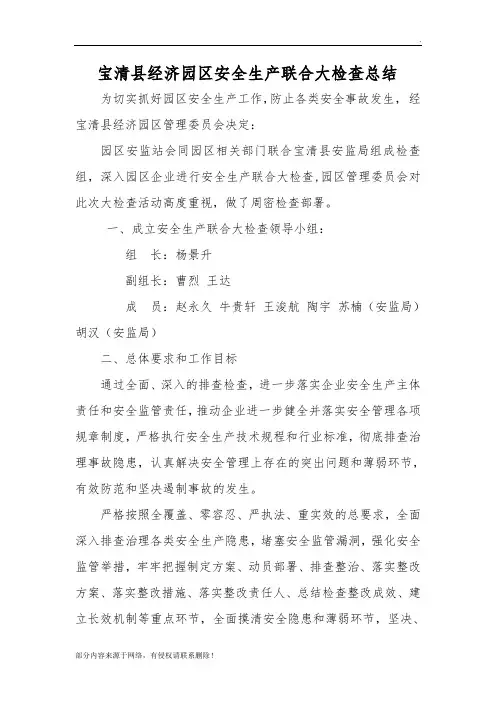 安全生产联合大检查总结