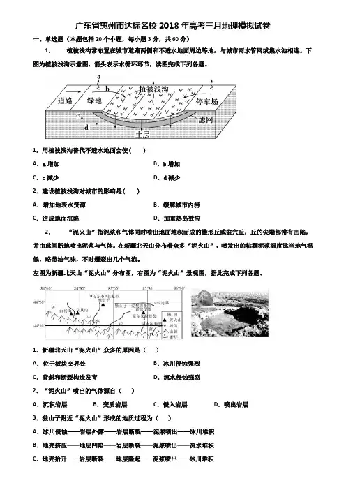 广东省惠州市达标名校2018年高考三月地理模拟试卷含解析