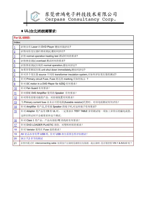 UL的技术要求 (UL 60065)