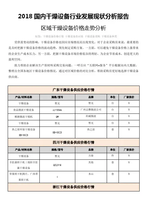 国内干燥设备行业发展现状分析报告 区域干燥设备价格走势分析