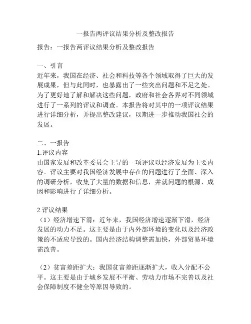 一报告两评议结果分析及整改报告