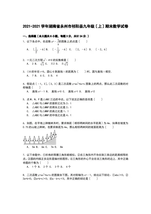 【解析版】永州市祁阳县2021