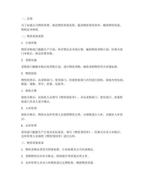 物资到货管理制度范文模板