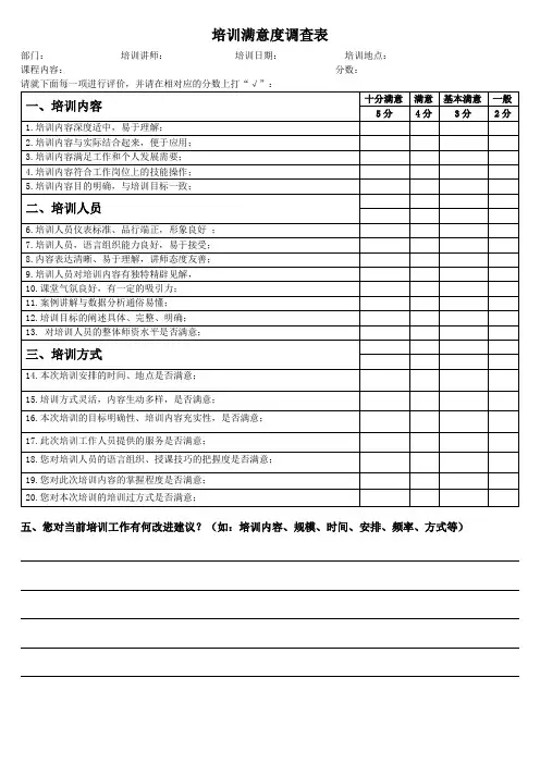 培训满意度调查表-问卷调查模板-讲座评价表