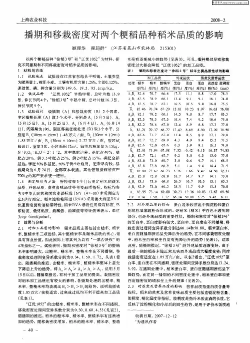 播期和移栽密度对两个粳稻品种稻米品质的影响