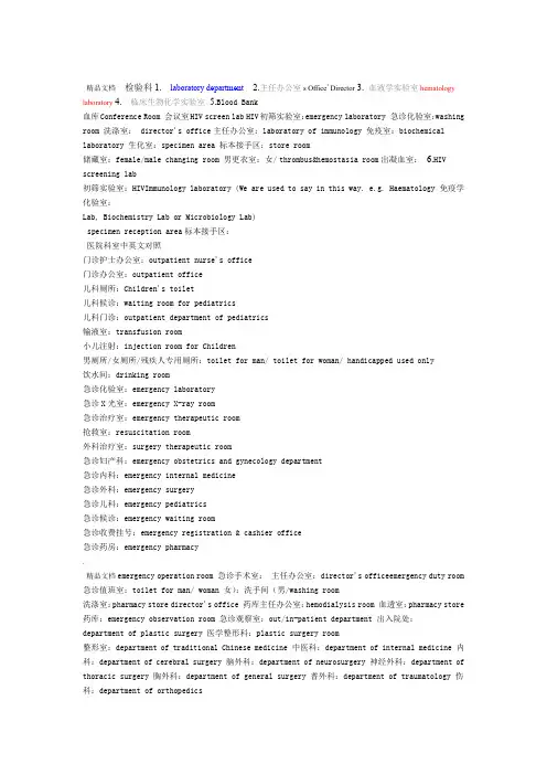 检验科中英文标识