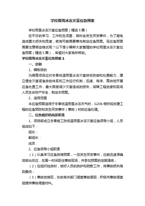 学校雨雪冰冻灾害应急预案