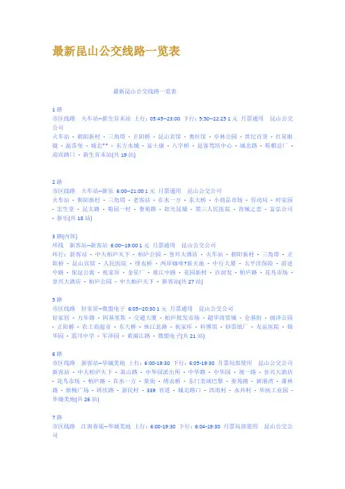 最新昆山公交线路一览表