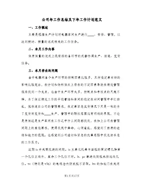 公司年工作总结及下年工作计划范文（3篇）