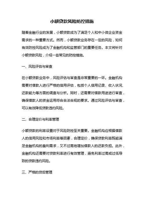 小额贷款风险防控措施
