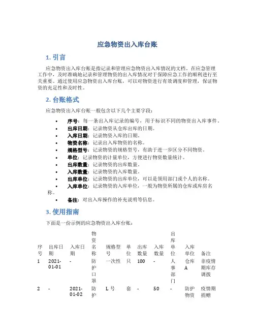 应急物资出入库台账