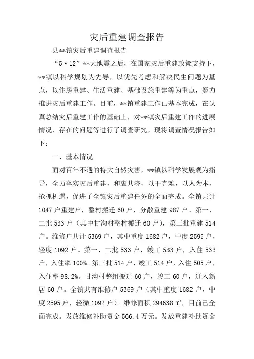 灾后重建调查报告