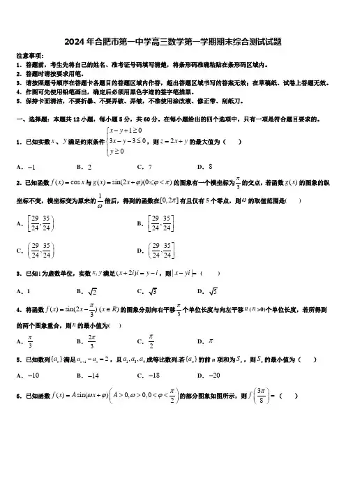 2024年合肥市第一中学高三数学第一学期期末综合测试试题含解析