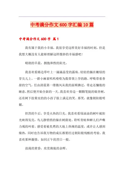中考满分作文600字汇编10篇