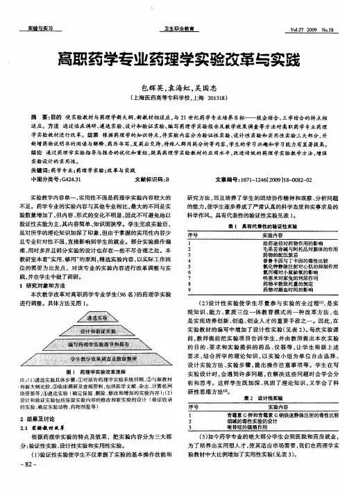 高职药学专业药理学实验改革与实践
