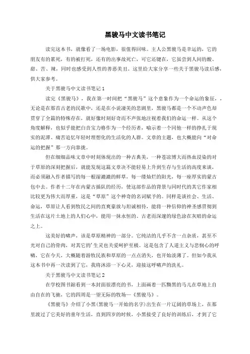 黑骏马中文读书笔记