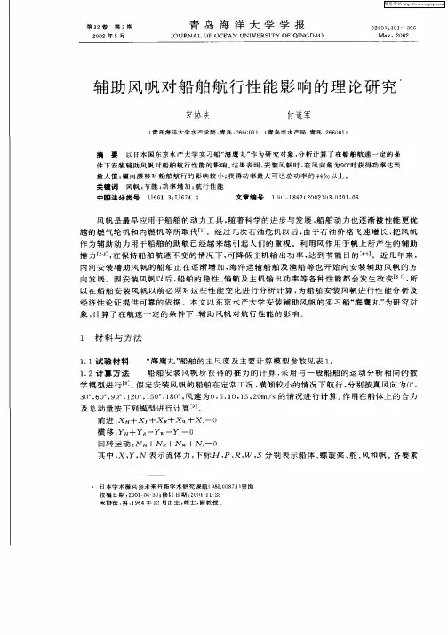 辅助风帆对船舶航行性能影响的理论研究