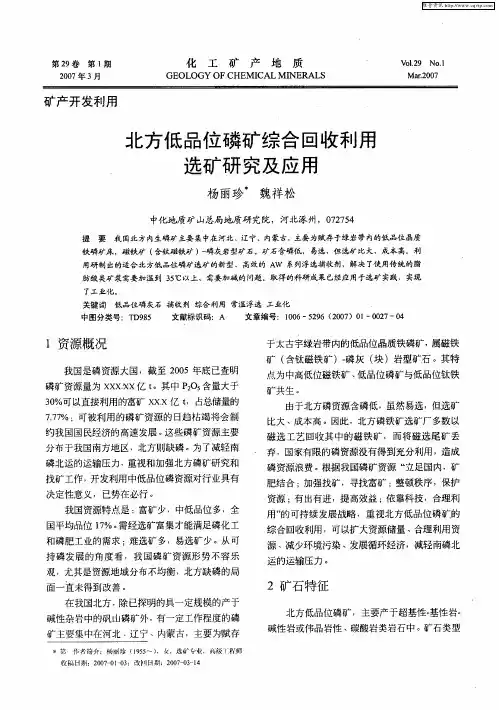 北方低品位磷矿综合回收利用选矿研究及应用