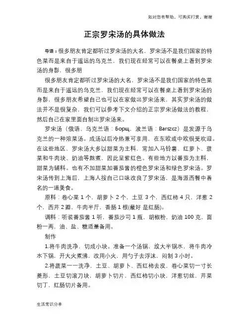 正宗罗宋汤的具体做法