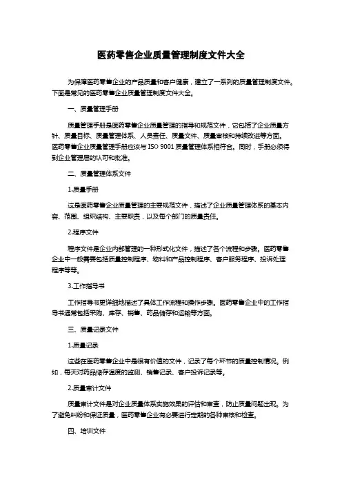 医药零售企业质量管理制度文件大全
