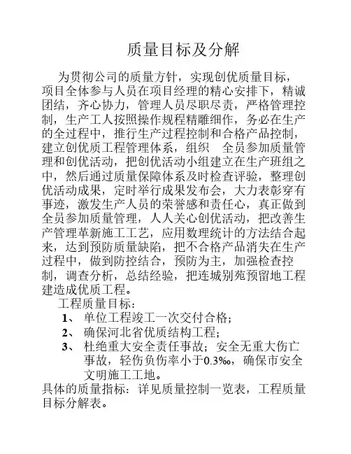建筑工程质量目标分解