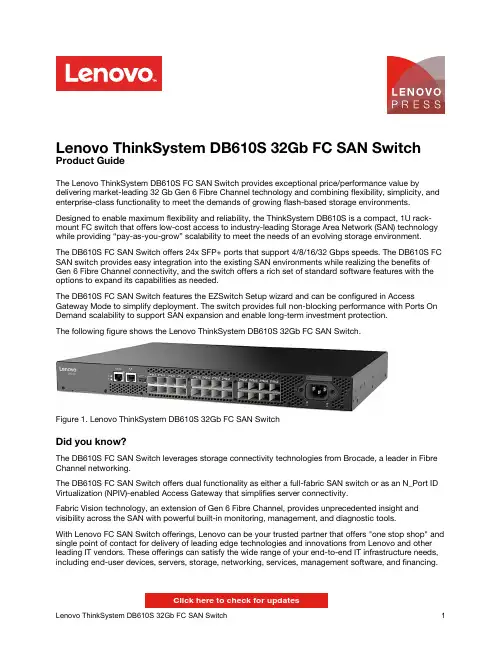 ThinkSystem DB610S 32Gb FC SAN Switch 产品指南说明书