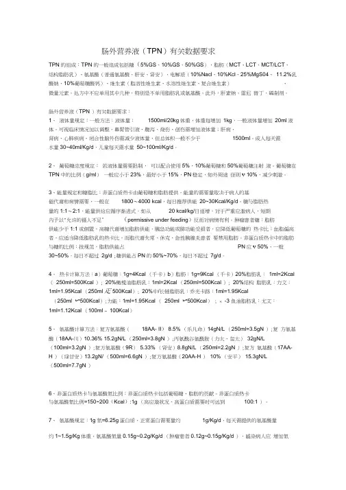 肠外营养液(TPN)有关数据要求