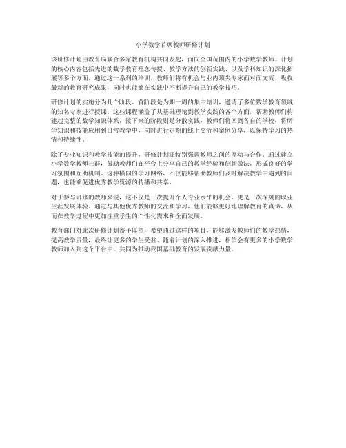 小学数学首席教师研修计划