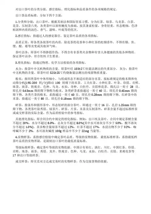 出口茶品质标准