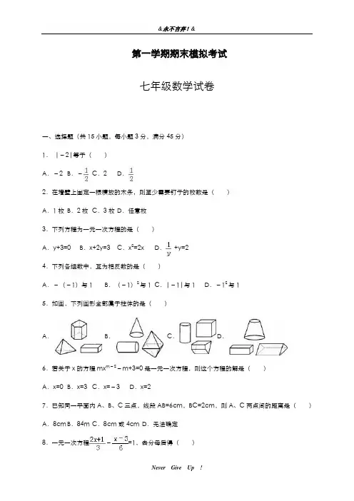 2019-2020年北师大版七年级数学上册期末模拟综合试题及答案解析-精编试题
