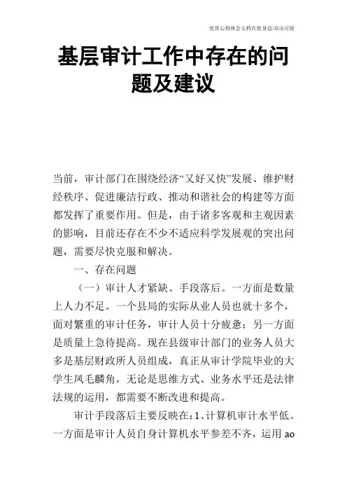 基层审计工作中存在的问题及建议