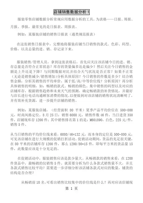 店铺数据分析表格