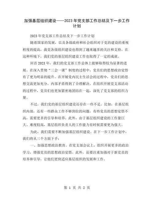 加强基层组织建设——2023年党支部工作总结及下一步工作计划