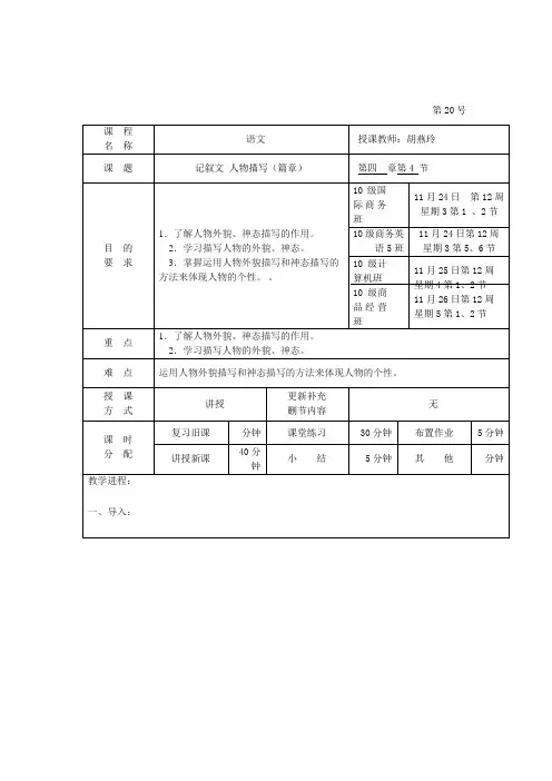 记叙文 人物描写(篇章) 教案20