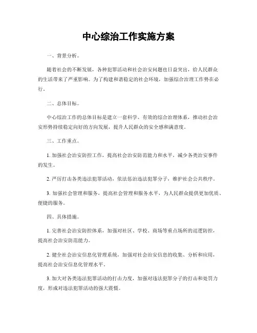 中心综治工作实施方案