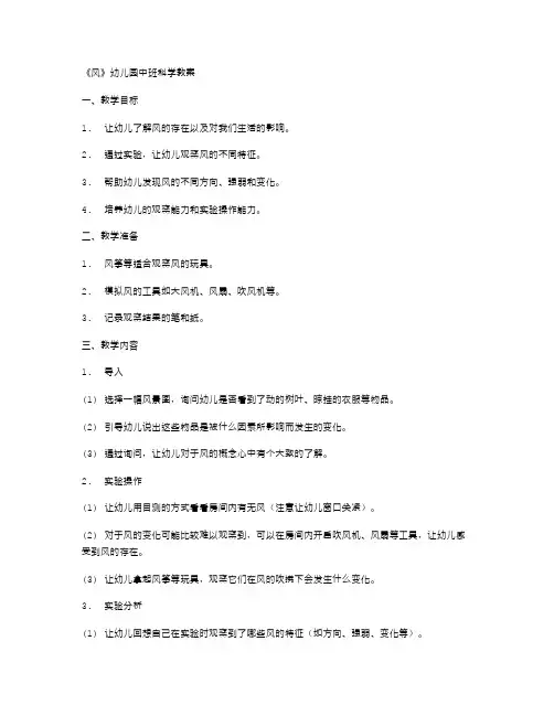 《风》幼儿园中班科学教案：通过实验观察风的不同特征