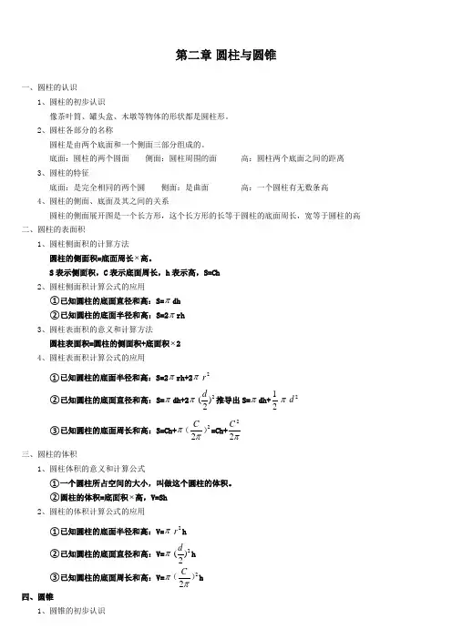 人教版六年级数学下册圆柱与圆锥知识点